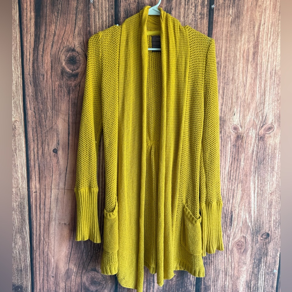 Anthropologie Guinevere Mustard Open-Front Knit Sweater